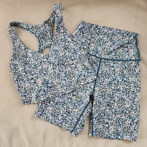 Sage Floral Sports Bra and Shorts Set